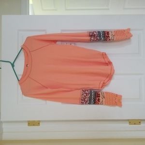 Free People Embellished Sleeve Thermal Top Sz Large